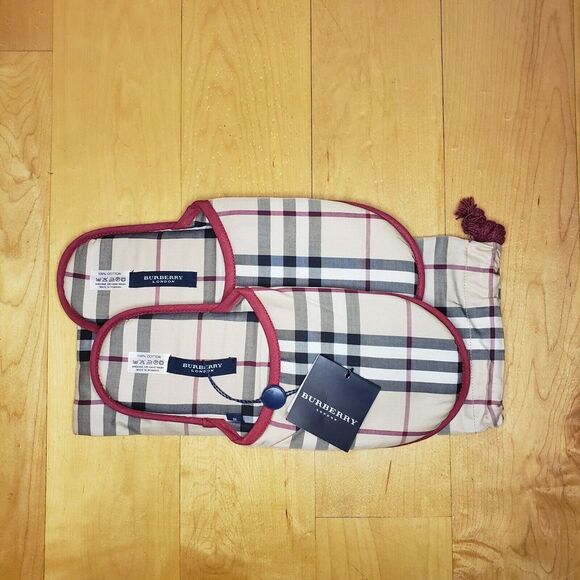 Vintage NWT Burberry Nova Check Slippers + Case 100% Cotton Small - Picture 1 of 3